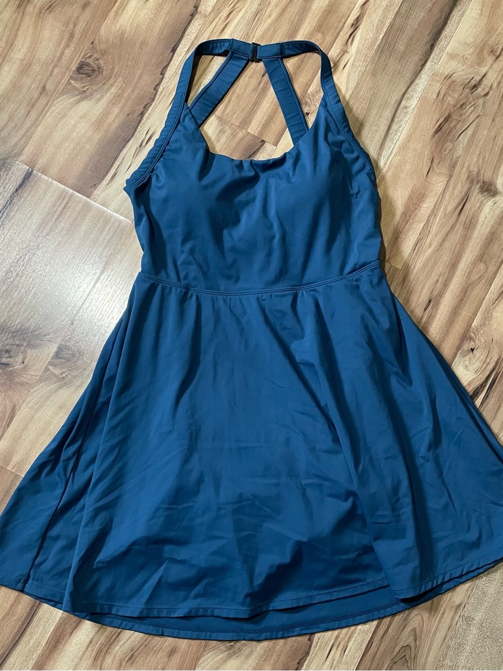 Halara Backless Twisted Flare Active Dress Majolica Blue Size 1X Built-in Shorts